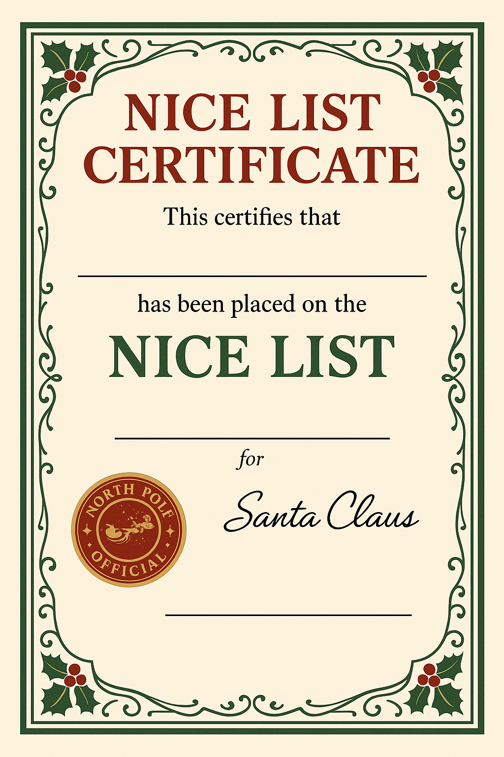 Nice List Certificate